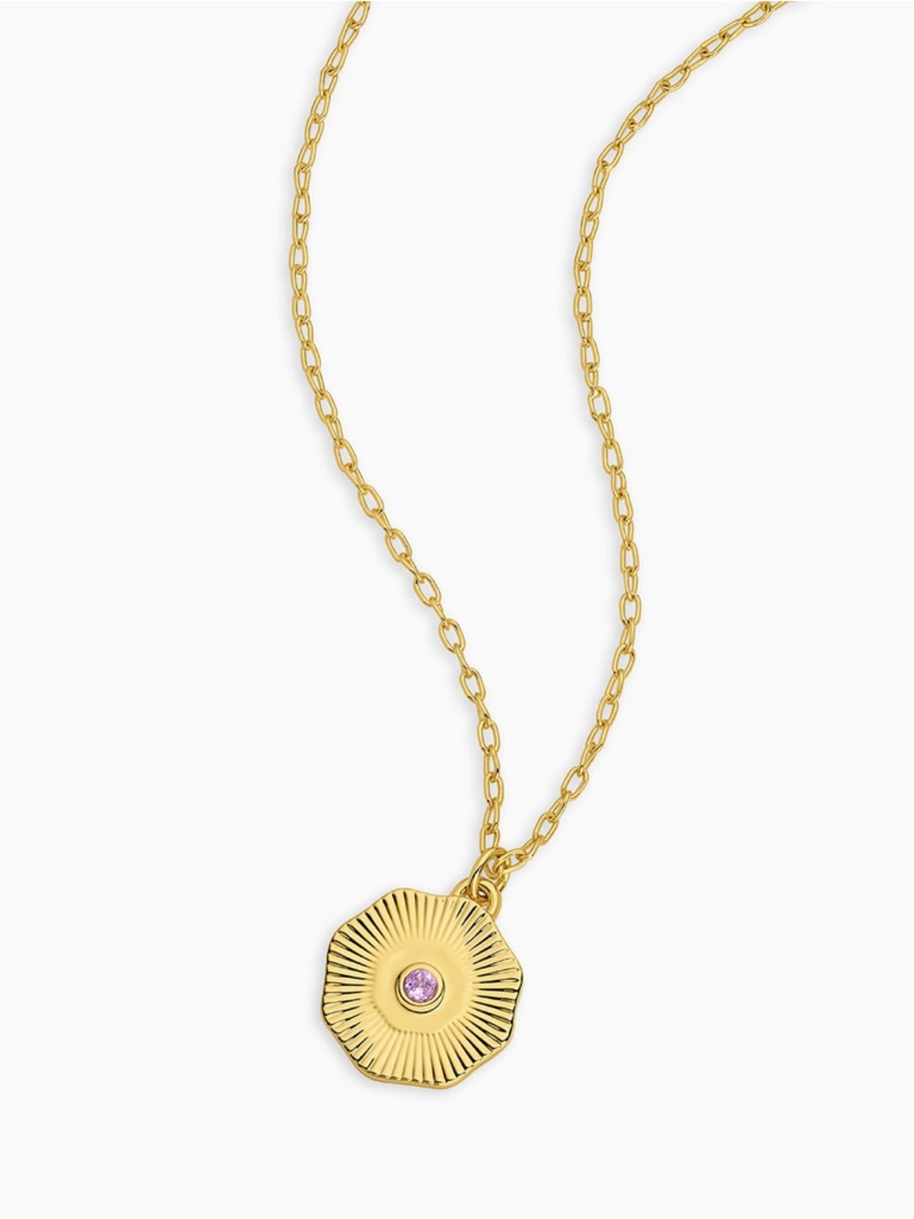 Gold Pendant Necklace with Pink Center Stone